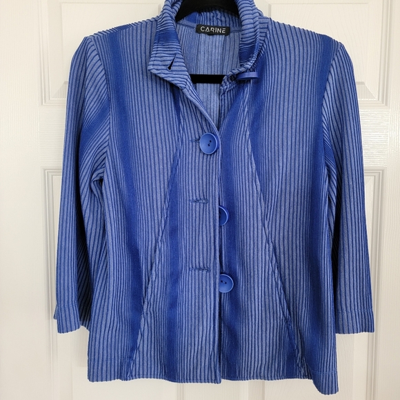 Carine Blue Ribbed Big Button Jacket - Picture 1 of 6